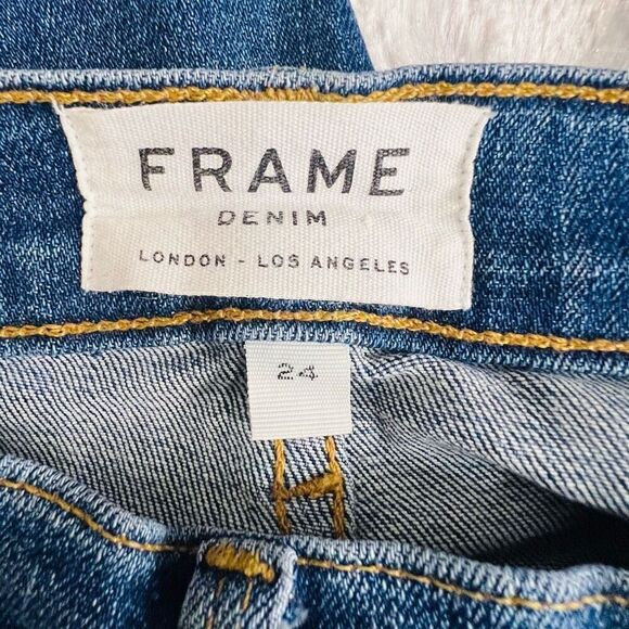 Frame Womens Blue Denim Raw Hem Hilltop Le High Skinny Jeans Medium Wash Size 24 - Picture 5 of 10